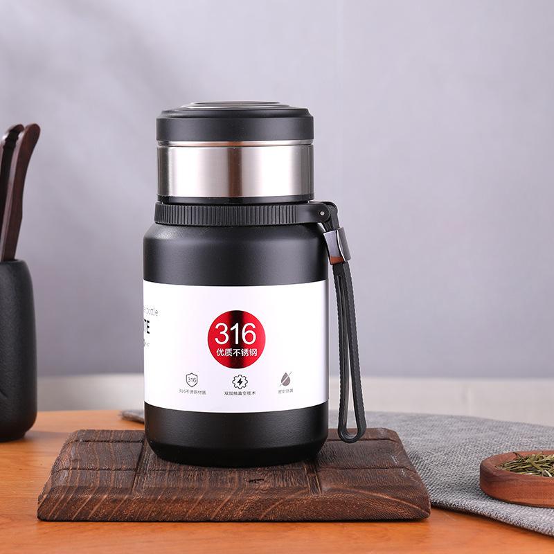 New 316 Stainless Steel Thermos Cup Large Capacity Tea Water Separation Braised Cup Portable Handle Tea Cup