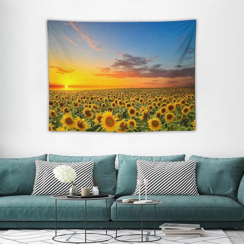 Sunflower Tapestry Wall Hanging Country Yellow Floral Tapestry Sunflower Field Nature Landscape Wall Art for Living Room Dorm