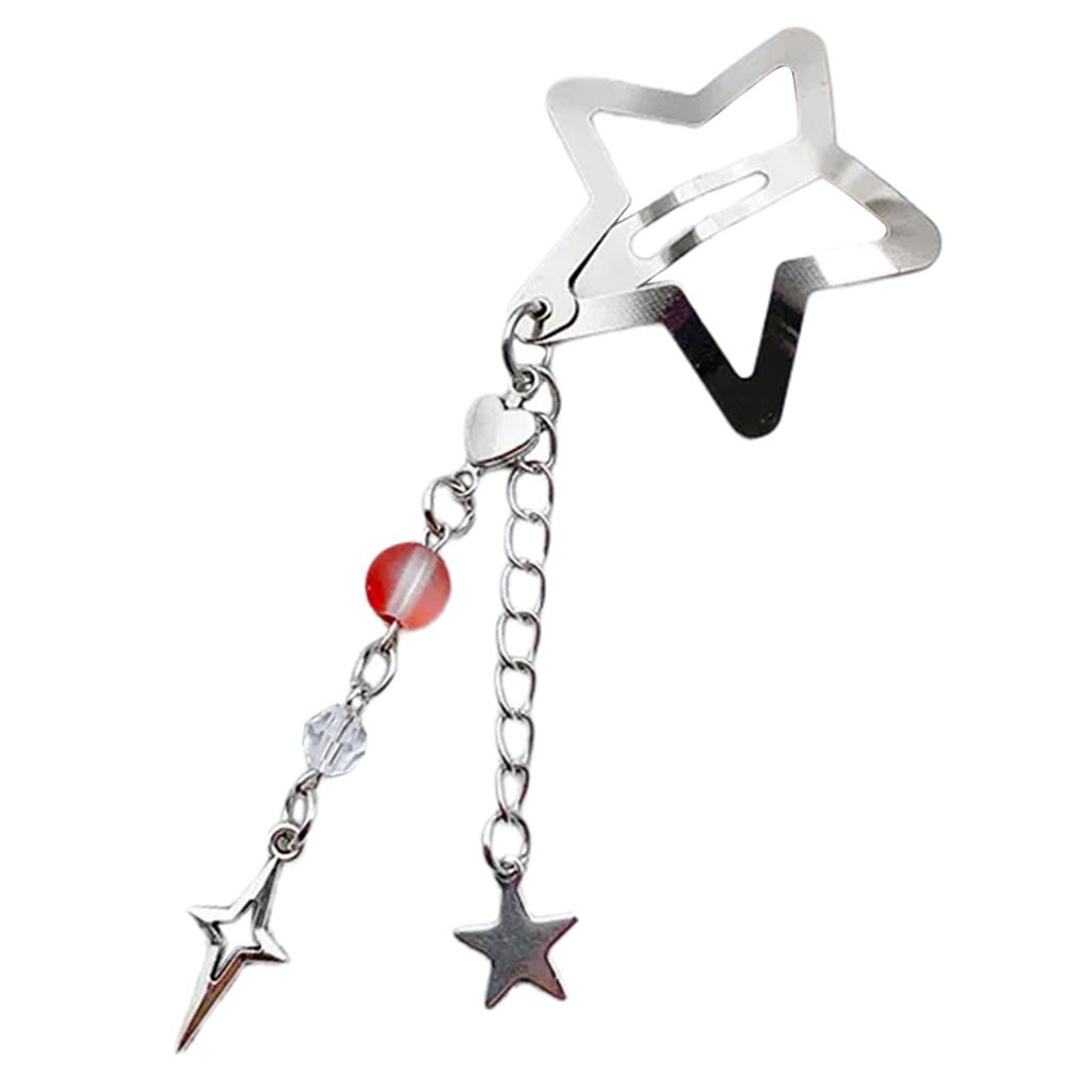 Stylish Star Shaped Hairpin Metal Snap Hair Clip Tassels Heart Beaded Barrette Styling Accessory for Women Girls