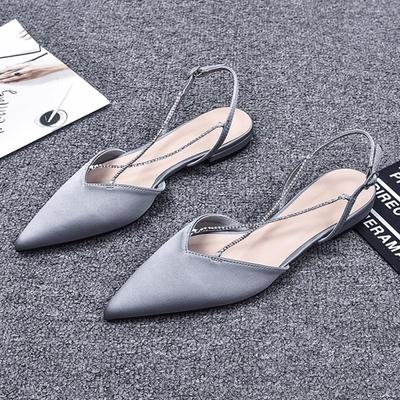 Flat Shoes Pointed Rhinestone Chain Rear Low Heel Sandals Fashion Bag Head Single Shoes