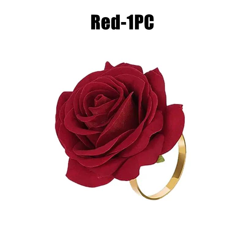 Rose Gold Napkin Rings 96Pcs Red Flower Wedding Decor Valentine Christmas Birthday Banquet Tableware Holder Set