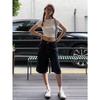 American-style black denim shorts for women, summer high-waisted slimming straight loose versatile 5-point wide-leg mid-length pants