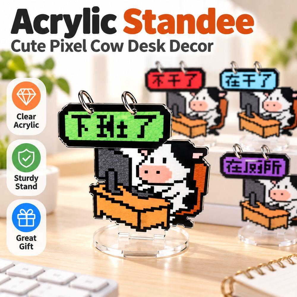 Pixel Cartoon Desk Flip Sign Acrylic Helps the Sign Stand Reversible Desk Plaque Work Desk Decor