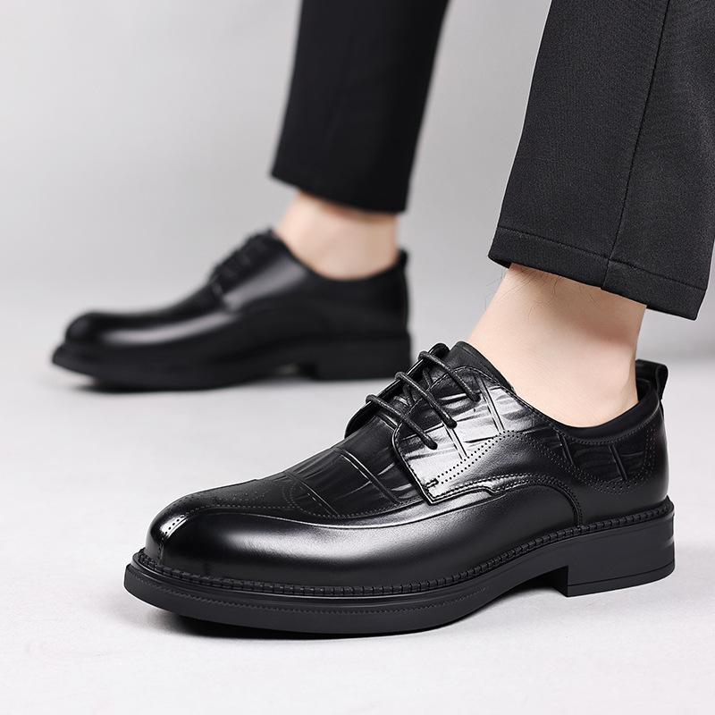 Strictly Selected Men's Shoes Embossed First Layer Cowhide Lace-up Handmade Genuine Leather Men's British Casual Business Dress Leather Shoes Men