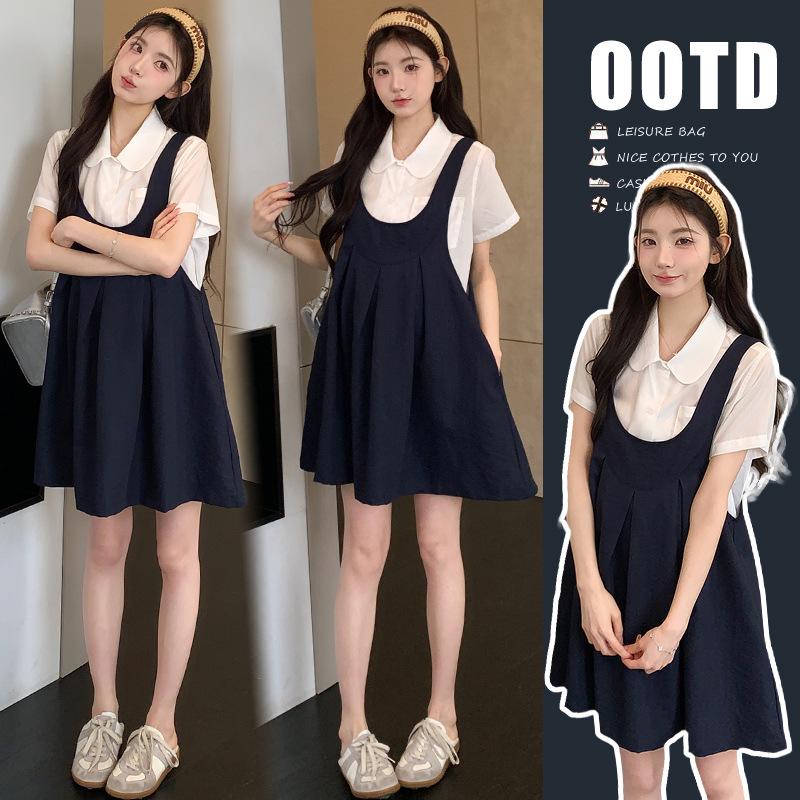 2026 French Maternity Two-Piece: Sweet Doll Collar Shirt & Loose Overalls. XL