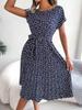 Abito stampato con scollo a O, elegante abito attillato per le donne, a maniche corte, abiti larghi, abito casual