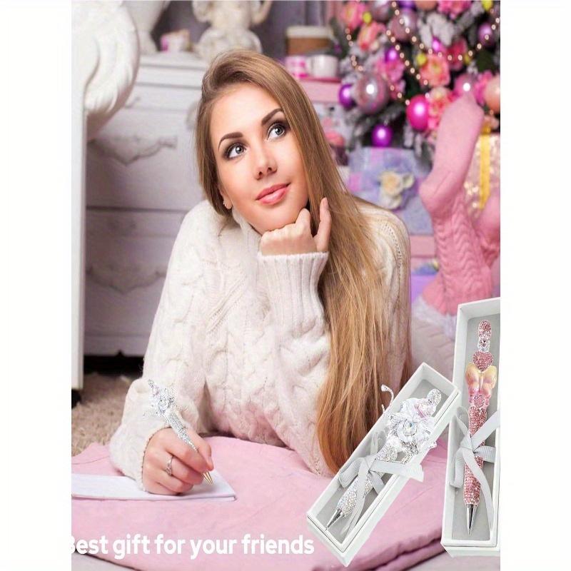 Rhinestone Bead Pen, Shiny Rhinestone Bead Pen DIY Plastic Bead Pen Christmas Crystal Shaft Black Ink Ballpoint Pen Suitable