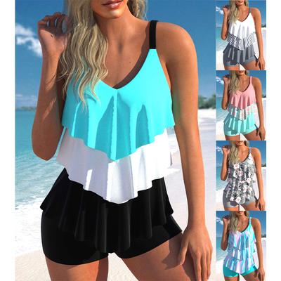 2024 neue Sommer frauen Regelmäßige Tankini Strand Set Monokini Bademode Bademode Zwei Stück Bademode Mode Print Tankin
