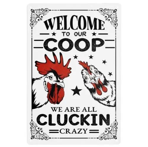Cluckin Crazy Chicken Humor Metal Sign Farm Coop Wall Art Decor Durable 20x30cm（7.8x11.8inch）