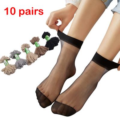 10 Pairs Women's Stockings Short Socks Spring/summer Ultra-thin Flesh-colored Invisible Transparent Anti-snagging Crystal Silkversatile Socks