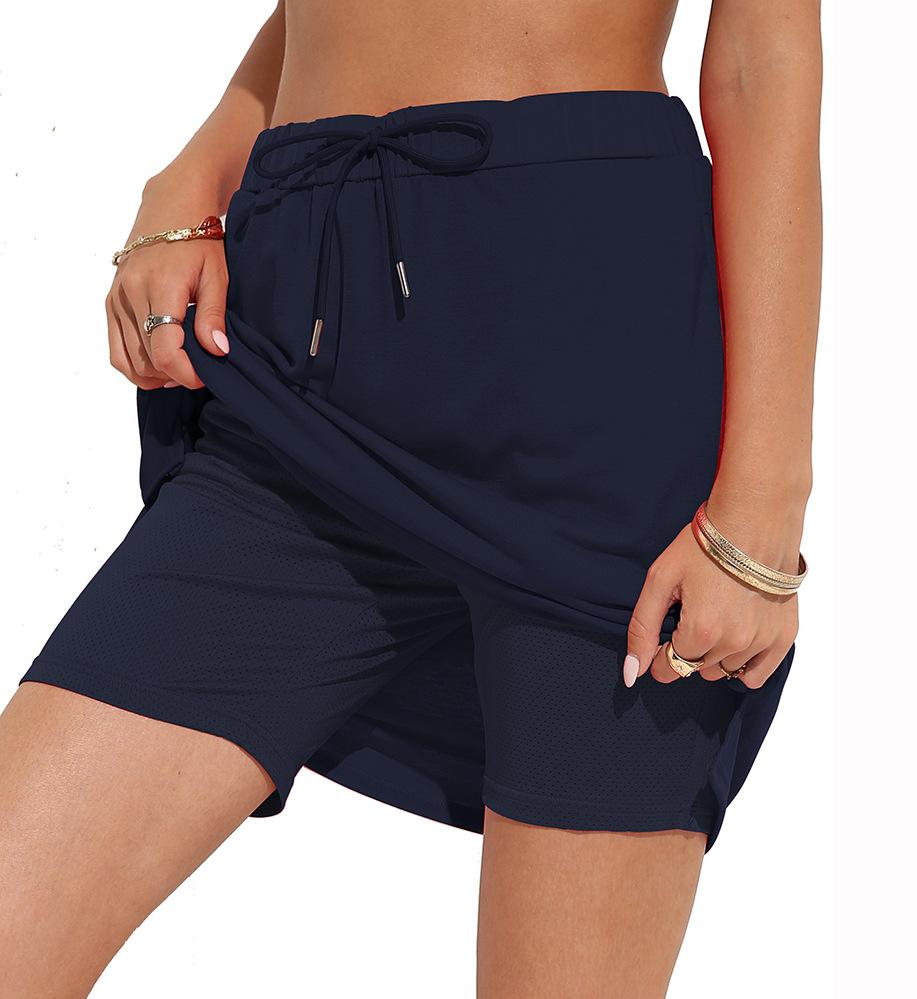 European and American Women's Spring and Summer Temperament Lace-up Solid Color Skirt Two-layer Short Skirt