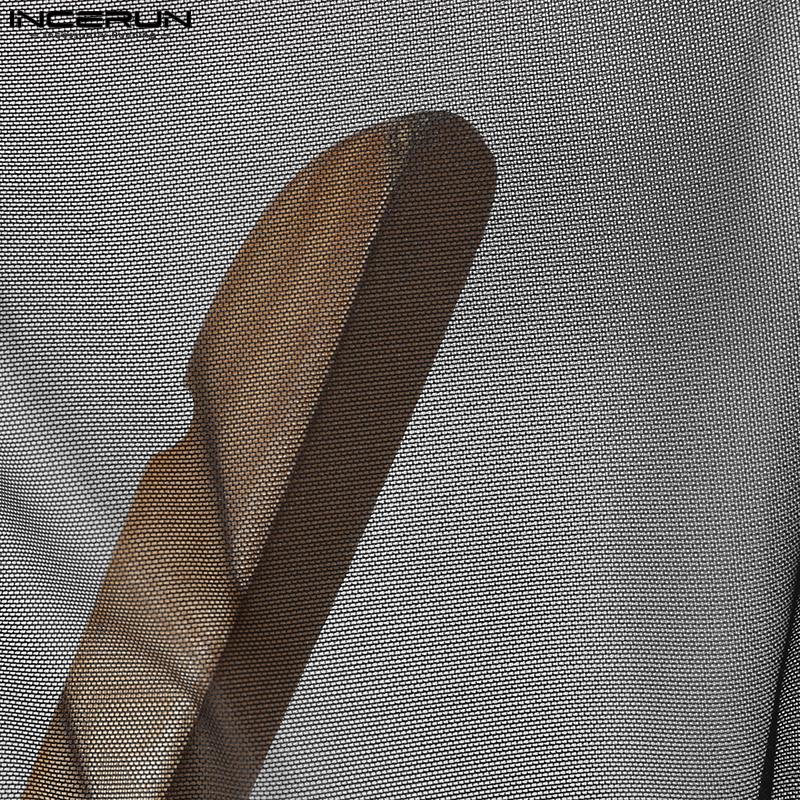 INCERUN Men Strap Sleeveless Mesh Sheer Patchwork Bandage Slim Cropped Tank Tops