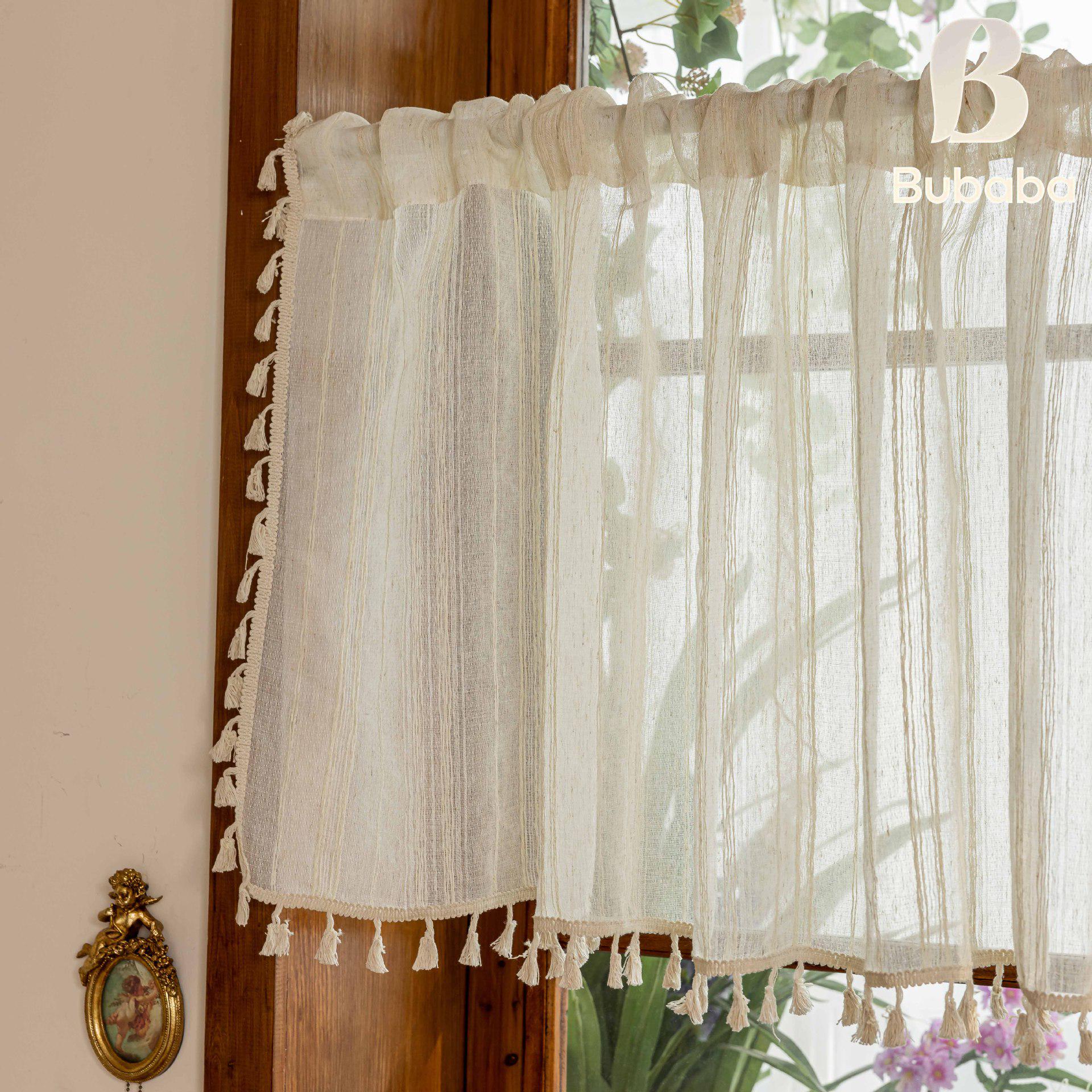 

Bu Baba American-Style Bamboo Linen Tassel Curtain for Bedroom, Living Room, and Kitchen 150*60cm (150g)