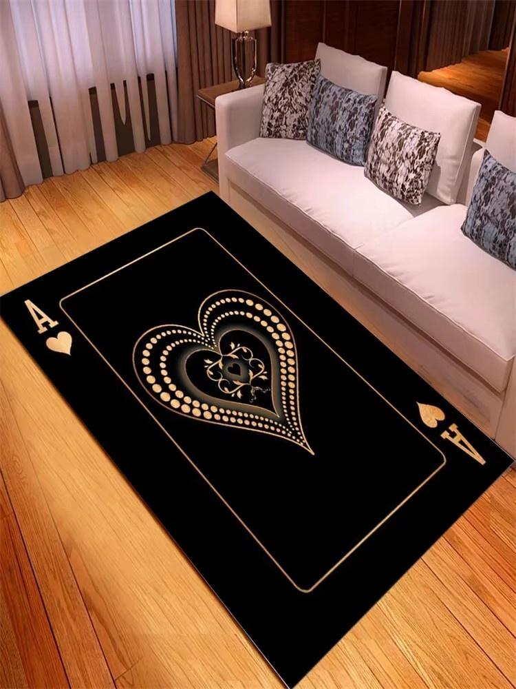 Kupa Ası Poker Kartı Desenli Halı Oturma Odası İçin Kaymaz Yatak Odası Yatak Kenarı Kanepe Alan Halısı Yumuşak İç Mekan Yer Paspası Ev Dekorasyonu