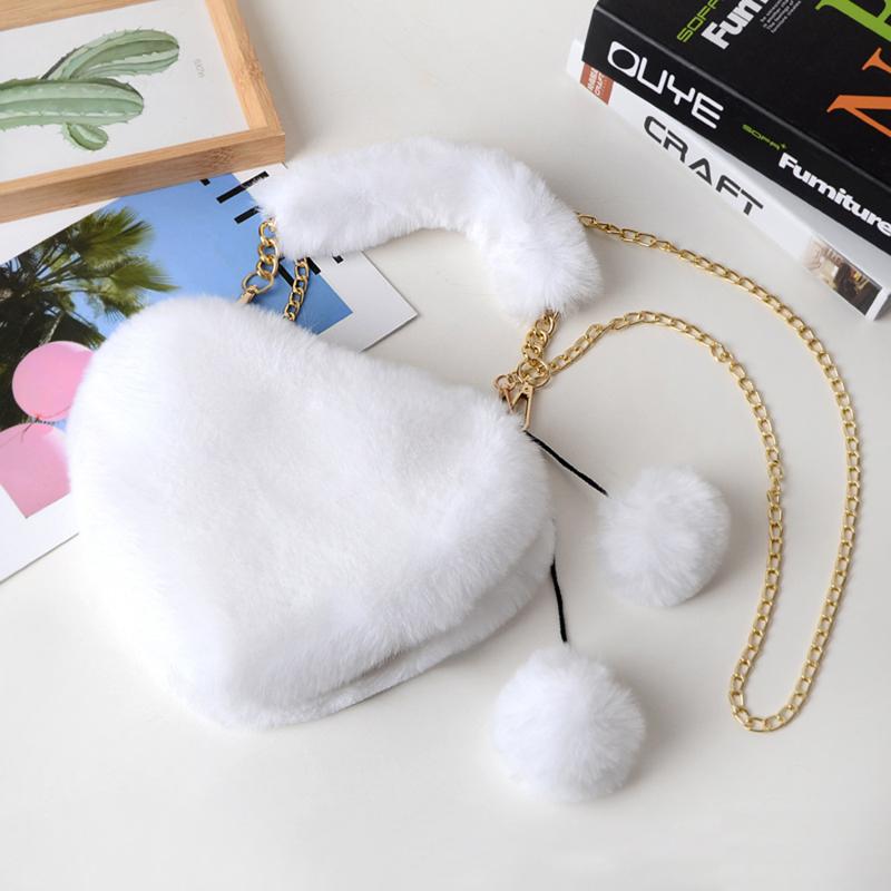 Fashionable Women's Faux Fur Cute Heart-shaped Portable One Shoulder Plush Crossbody Bag Cute Chain Bag Valentine's Day Gift