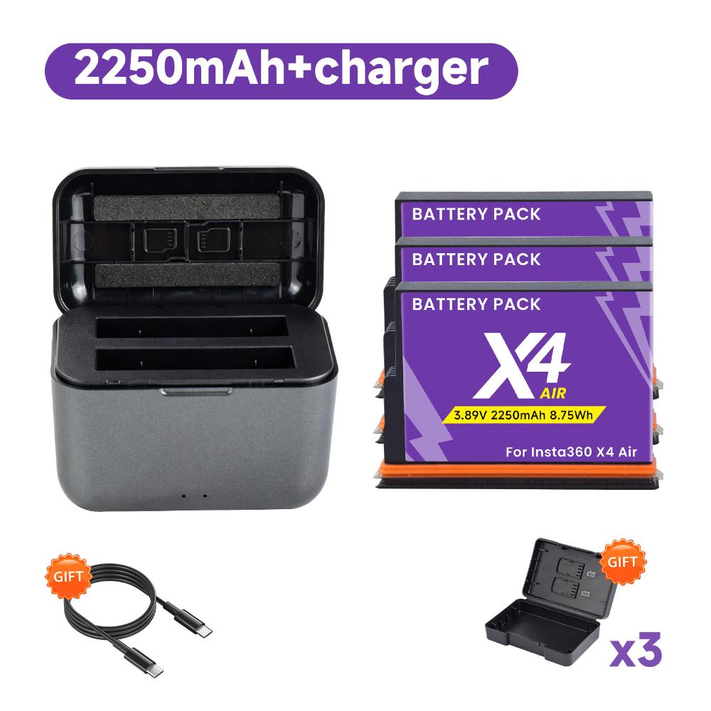 2250mAh Battery for Insta360 X4 Air, 8.75Wh Replacement Battery with Fast Charger for Insta 360 X4 Air Action Camera Accessories