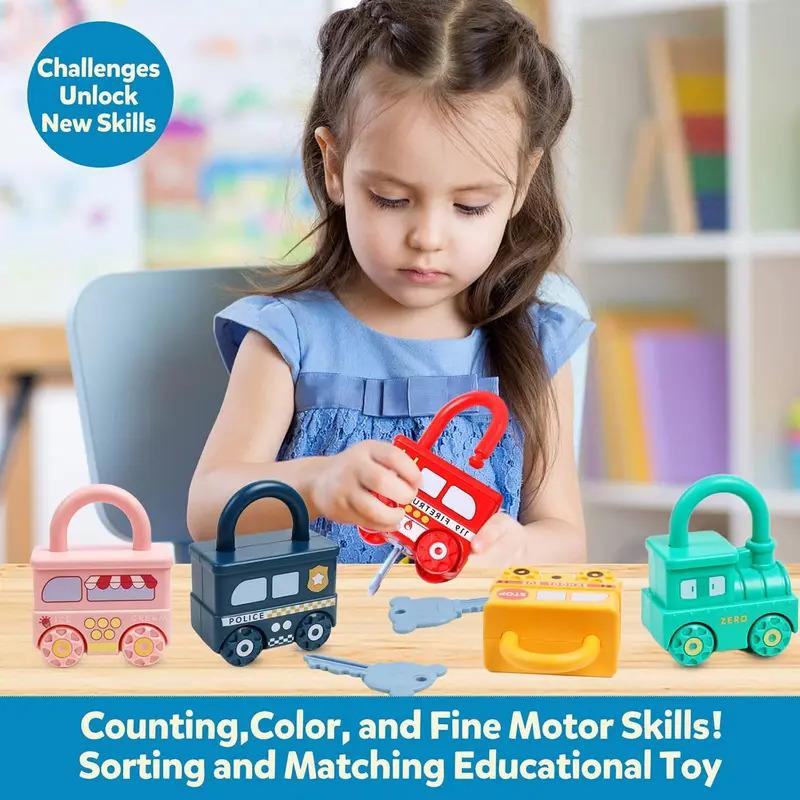Educational Car Shaped Puzzle Matching Lock Toy with Key for Children - Intellectual Development Cognition Buckle Unlocking Game