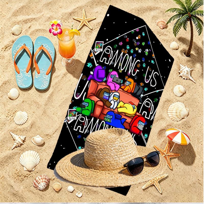Among Us Print Beach Towel, Versatile Lightweight Absorbent Beach Towel for Pool Surf Yoga Bathroom, Perfect Birthday Holiday Gift