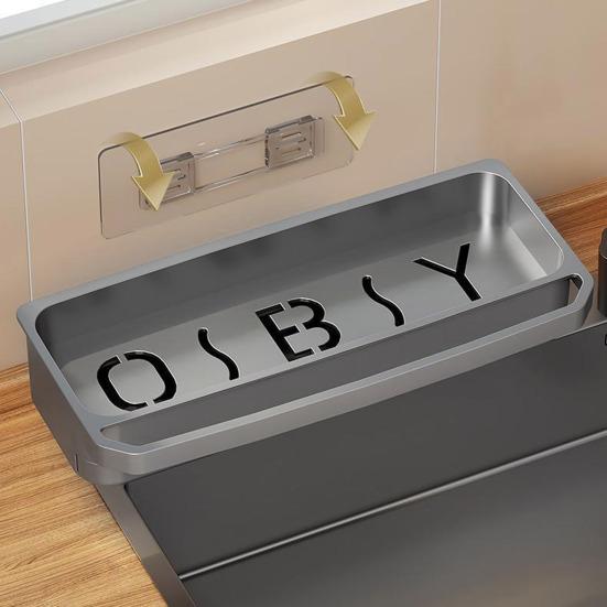 Sink Drain Rack with Hanging Rod Chopstick Holder Rust-Resistant Simple Installation Kitchen Countertop Organizer with Removable Tray