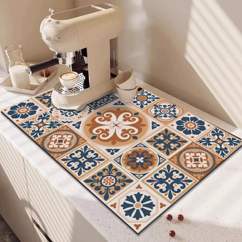 Super Absorbent Drain Pad Rubber Dish Drying Pad Countertop  Protector Kitchen Mat Non-slip Drainer Mats Decoration Accessories