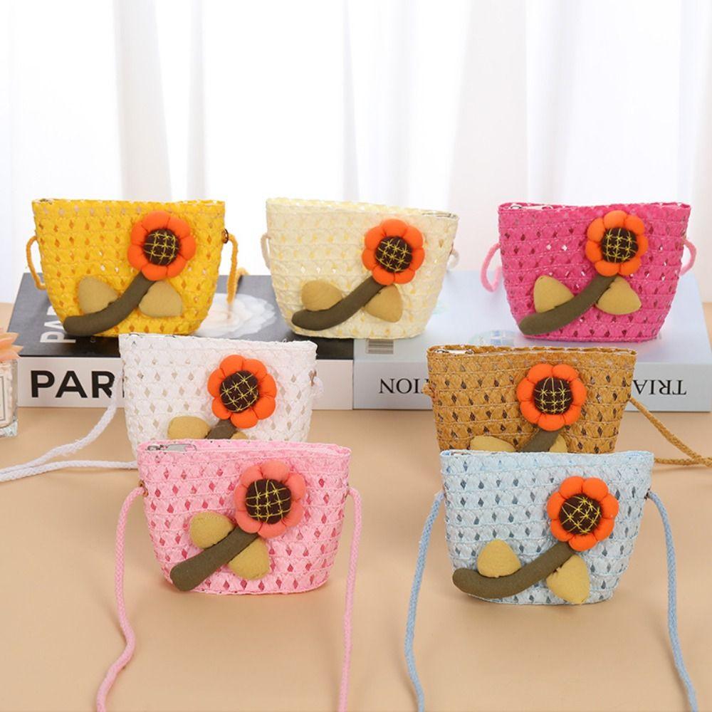 

Straw Crossbody Bag Flower Handbags Cute Mini Coin Purse Kids Girls 6
