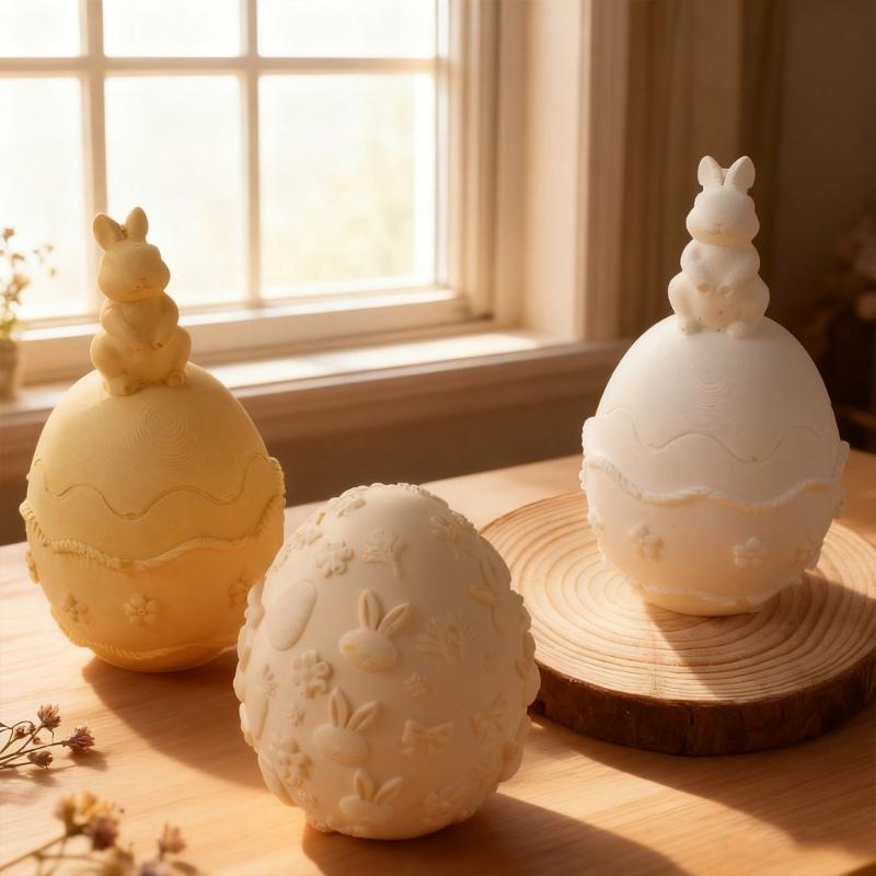 Embossed Hare Easter Eggs Shape Silicone Molds Heat Resistant for Resin Casting Making Candle Soap Home Decoration