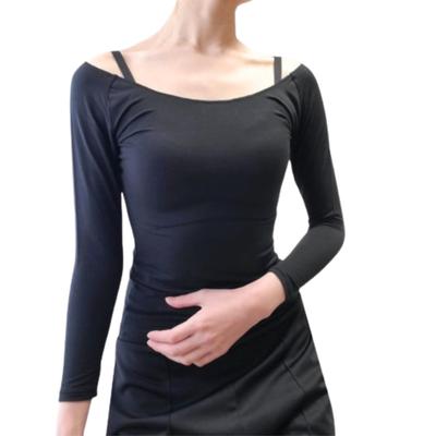 Mignon Ballet Specialty Store Dance Made In Long Snug Perfect for Jazz and Size Black Top, Japan, 2-Way U-Neck, Off-the-Shoulder, Sleeves, Fit,