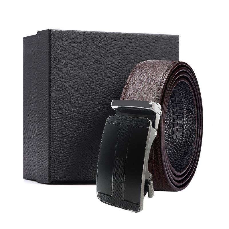 Business brauner Wasserwellen-Gürtel Geschenkbox erste Schicht Rindsleder Legierungs-Schnallenkopf Geschenk High-End Automatik-Schnallen-Set