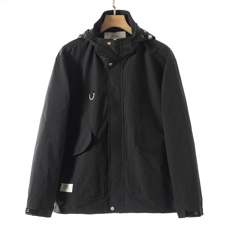 Trendy Retro Spring and Autumn Windproof Waterproof Export Parka Black XL