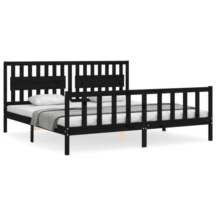 VidaXL Cadre de lit avec tête de lit noir 200x200 cm bois massif 3192450