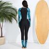 Summer Surfing Swimsuit Zipper Half Placket Long Sleeve Printing Splicing One-piece Bikini Quick Drying Women Monokini