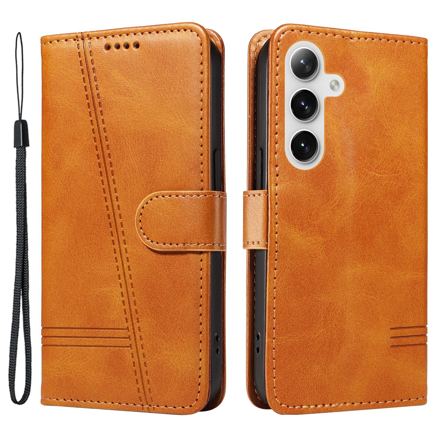 

Для Samsung Galaxy S25+/S24+ Кожаный Чехол Кошелек Чехол для Телефона Т-образные Линии Yellow