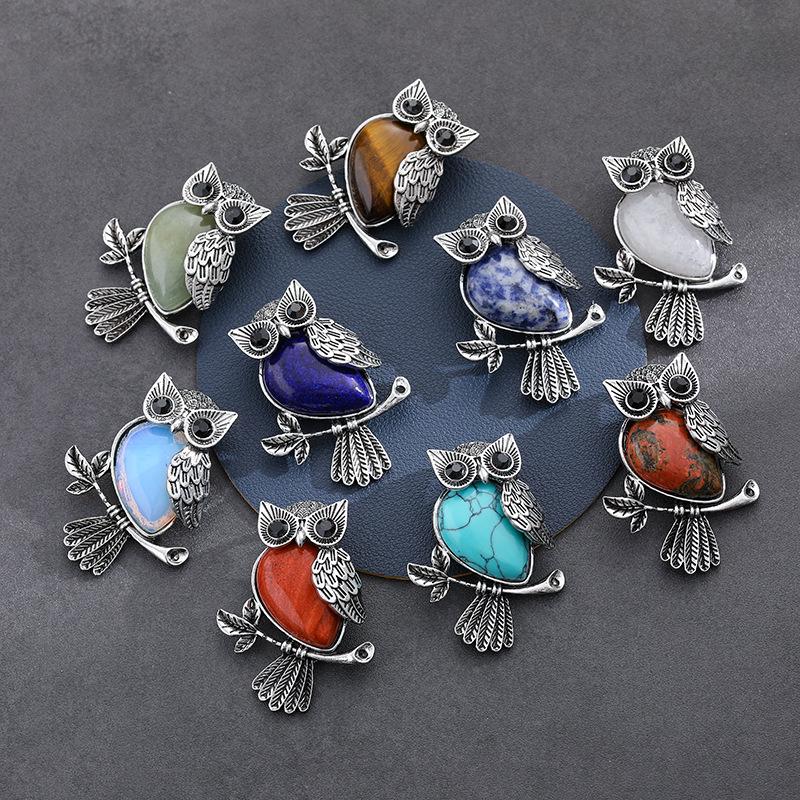 Vintage Cross Owl Crystal Stone Pendant Necklace for Men and Women - Classic Creative Design
