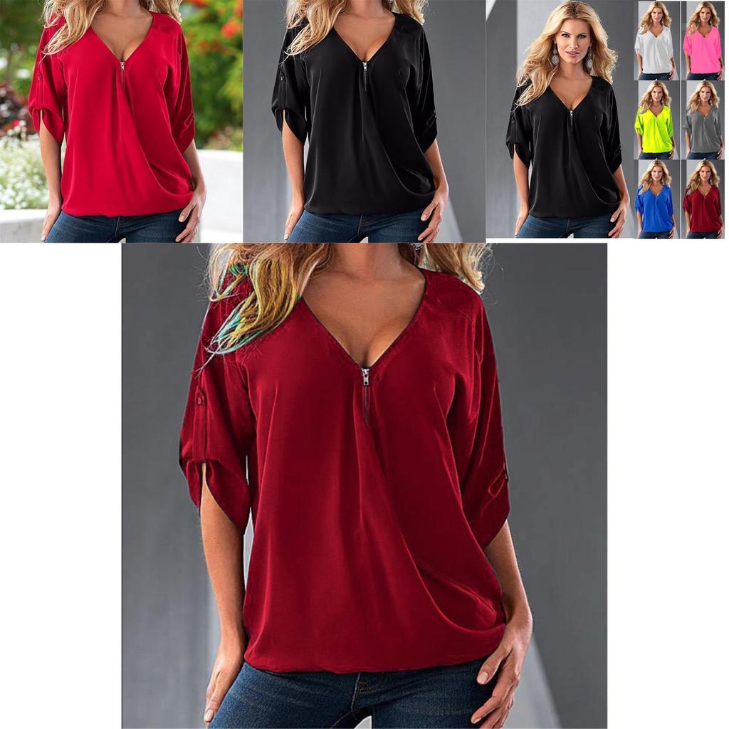 Polyester Langarm V-Ausschnitt Shirt für Damen mit Spleißmuster, Relaxed Fit, perfekt für den Frühling