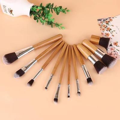 11-Piece Burlap Bag Makeup Brush Set with Original Wood Handles – Includes Loose Powder, Clear Skin, Eye Shadow, and Mask Brushes