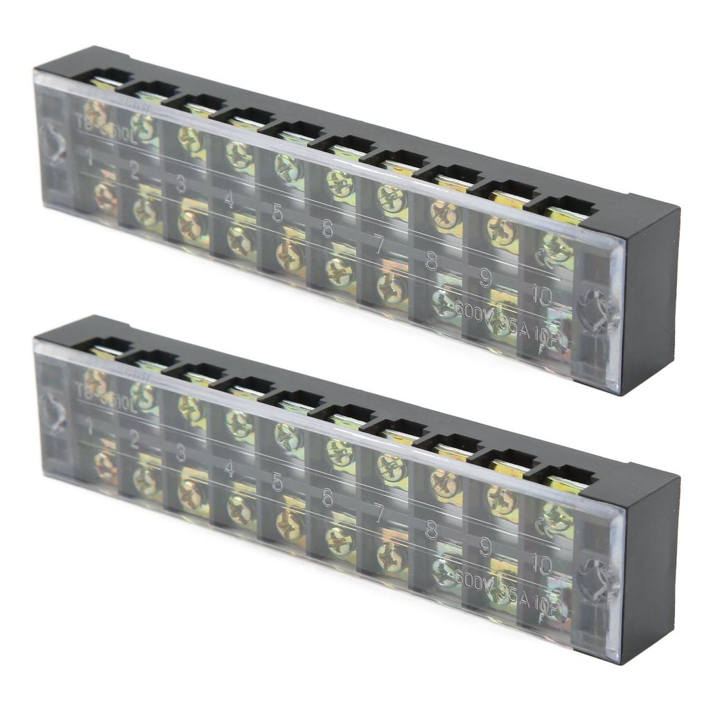 2Pcs Terminal Strip TB Fixed Large Current Dual Row Wire Barrier Block Terminal Strip with Transparent Cover 600V 35A