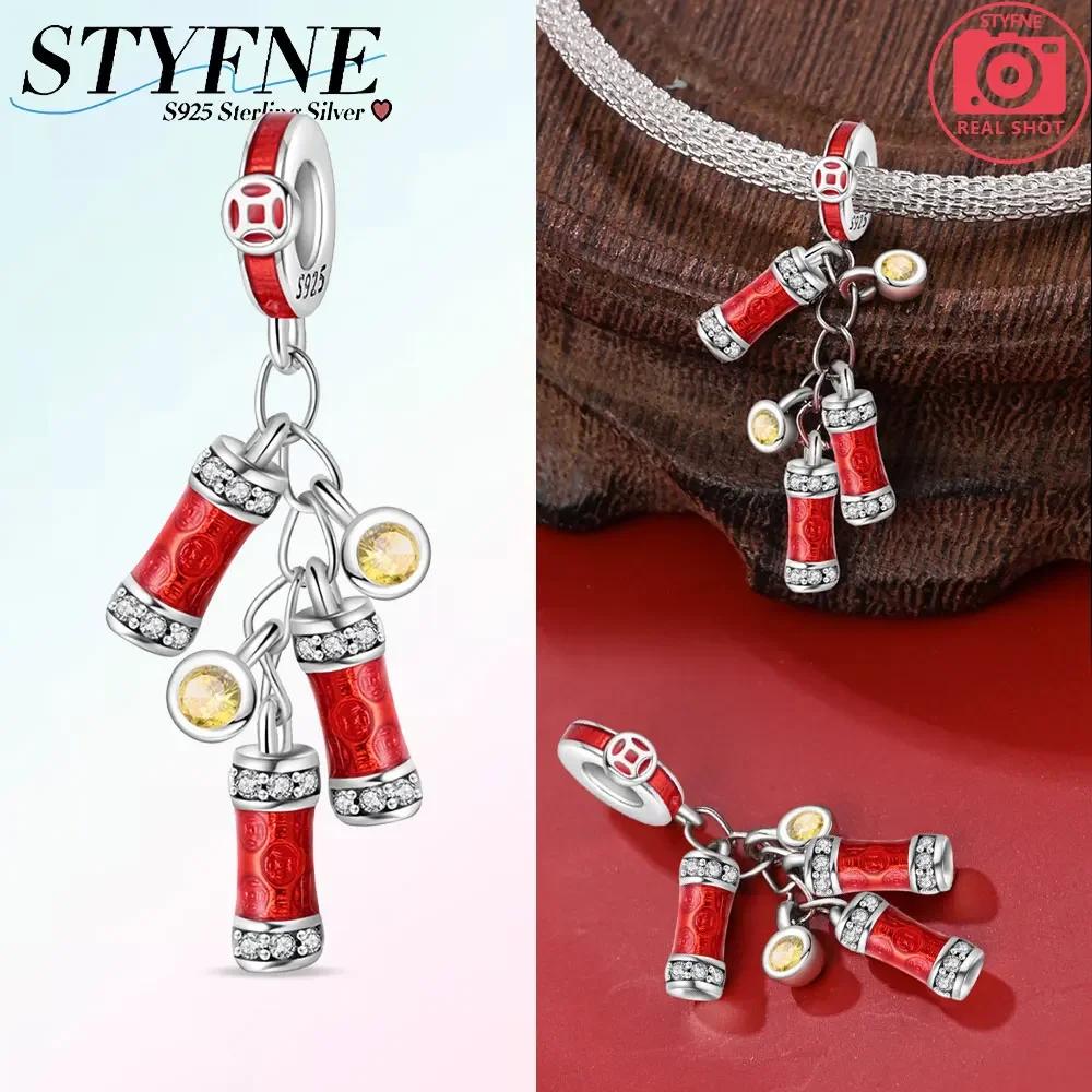 Original Copper Red New Year God Wealth Firecracker Pendant Gold Coin Beads Fit Bracelet Women Diy Gift Accessory