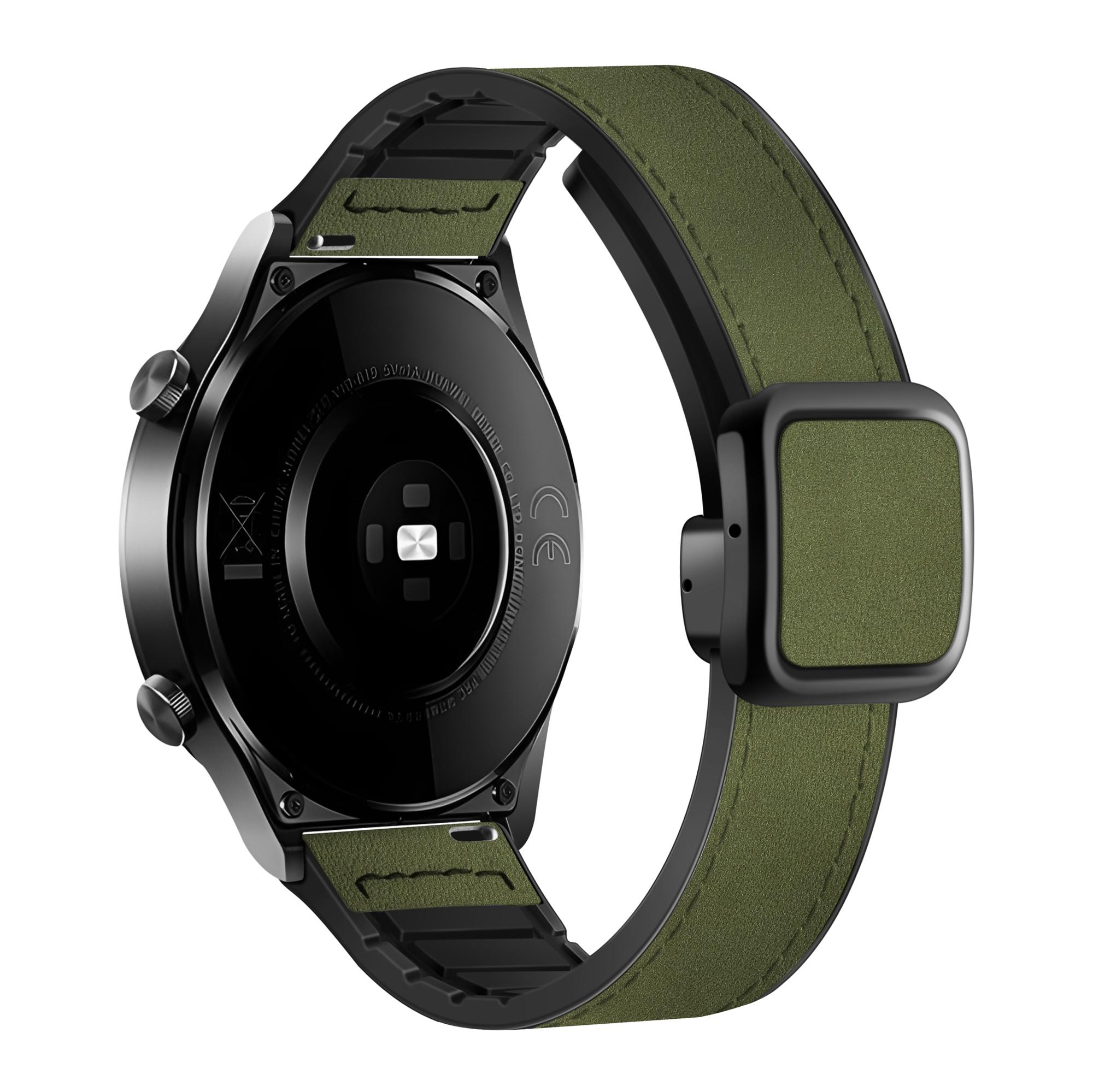 

For Samsung Galaxy Watch6/Garmin Venu Sq 2 Watch Band 20mm PU Leather+Silicone Strap Green