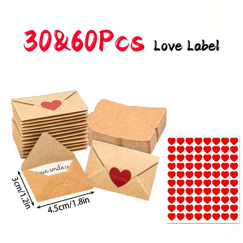 30&60pcs Mini Envelopes with Heart Stickers Love Notes Cards for Wedding Valentine's Day Romantic Gifts for Boyfriend Girlfriend