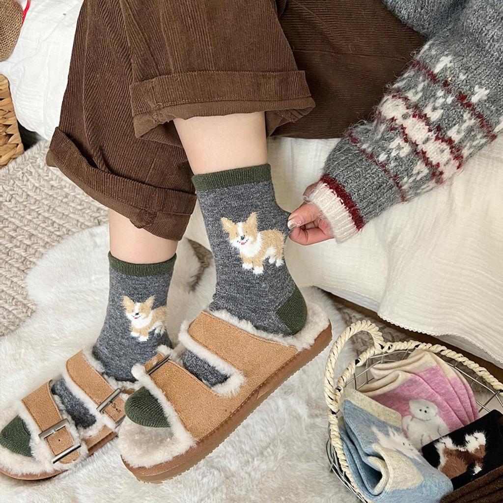 Cartoon Socks, Animal Socks, Women's Socks, Autumn and Winter Socks, Warm Socks, Thick Velvet Socks, Mid Length Socks