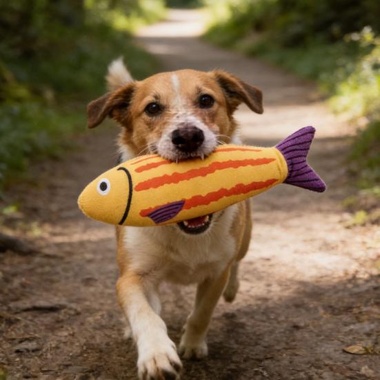 Plush Pet Chew Toy Squeaky Fish Interactive Cat Kicker Toy Soft Stuffed Animals Teething Toy for Indoor Dogs Cats And Kittens