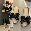 Women's Bowknot Summer Slippers - Fashionable Soft Sole One-Strap Sandals for Beach, Outdoor, and Home Use.