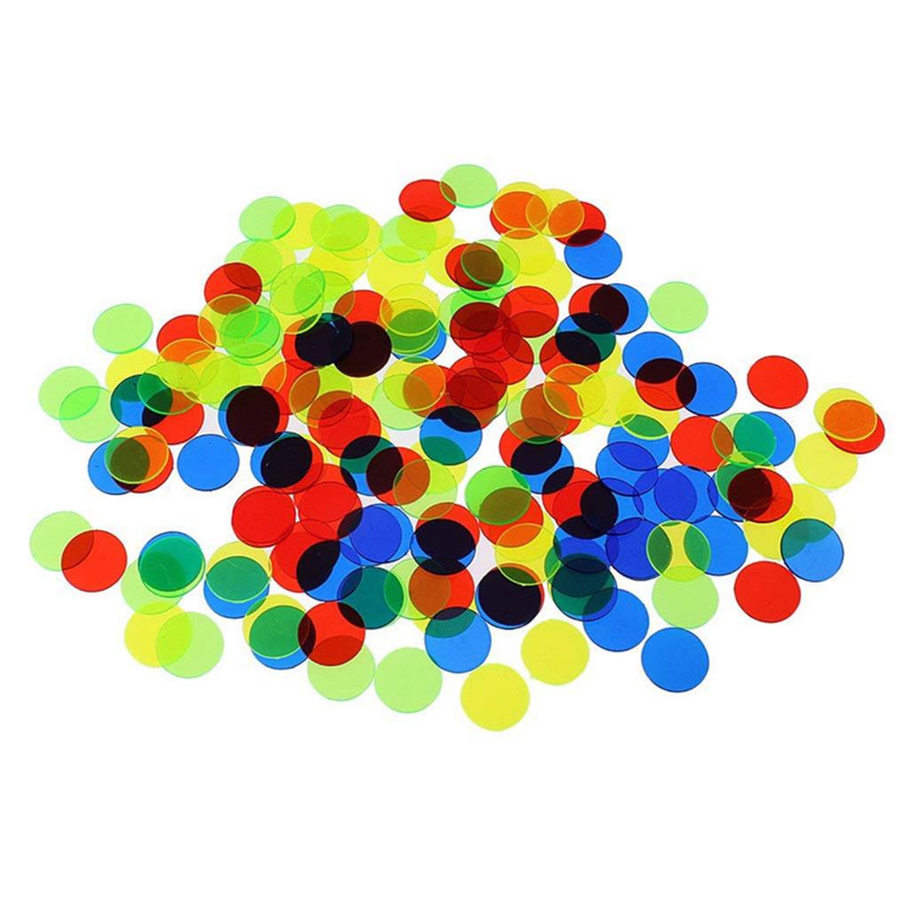100Pcs Plastic Counting Counters Markers for Kids Math Education Games Assorted Color Transparent Counters Bingo Chips