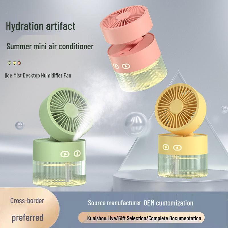 Water-cooled USB Mini Desktop Fan with Turbine, Foldable Design & Humidifier Spray.