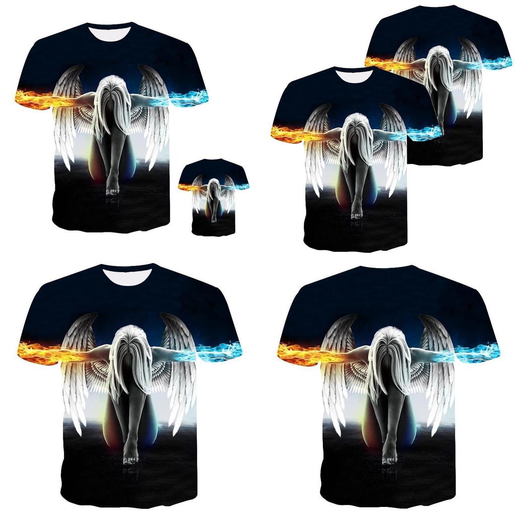 Exquisite Fire Ice Wings Angel Printed 3d T-shirts With Hip Hop Flair For Trendsetters