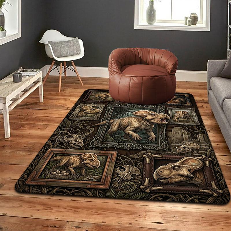 Prehistoric Dinosaur Collection Pattern Rug Floor Mat for Living Room or Bedroom Soft and Comfortable Carpet a Gift for Birthday and Holiday.