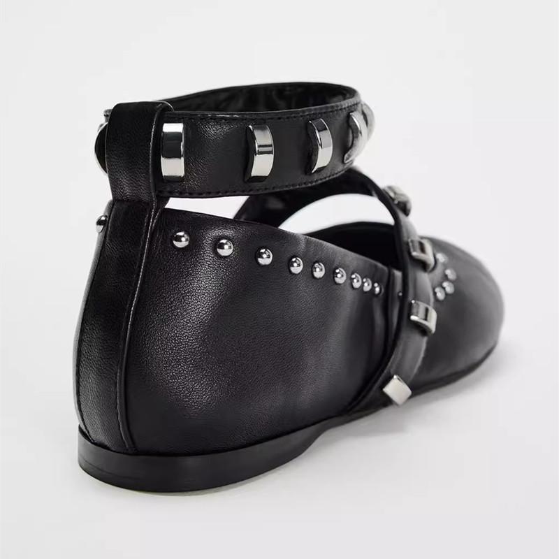 Metal Decor Faux Suede Mary Janes Women Ballet Flats Spring Summer Rivet Ankle Strap Dance Walking Loafers Girls Shoes