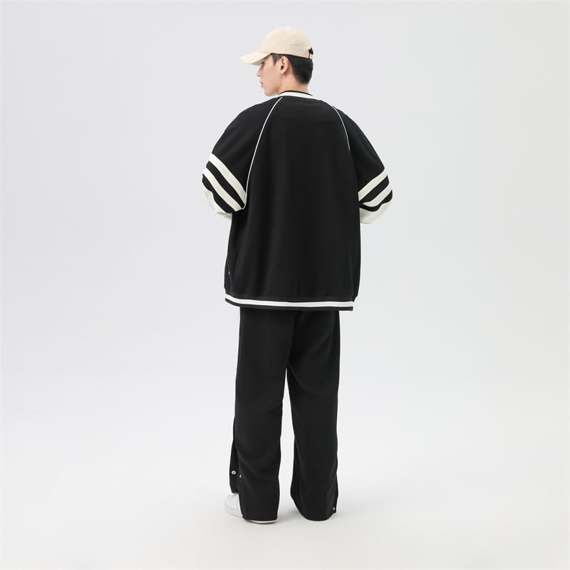 Jachetă de stadion Amestec gros de bumbac Îmbrăcăminte exterioară Largă Supradimensionată Casual Streetwear Jachetă Potrivită pentru și Iarnă [MistyQueen] Croială pentru bărbați, Primăvară,