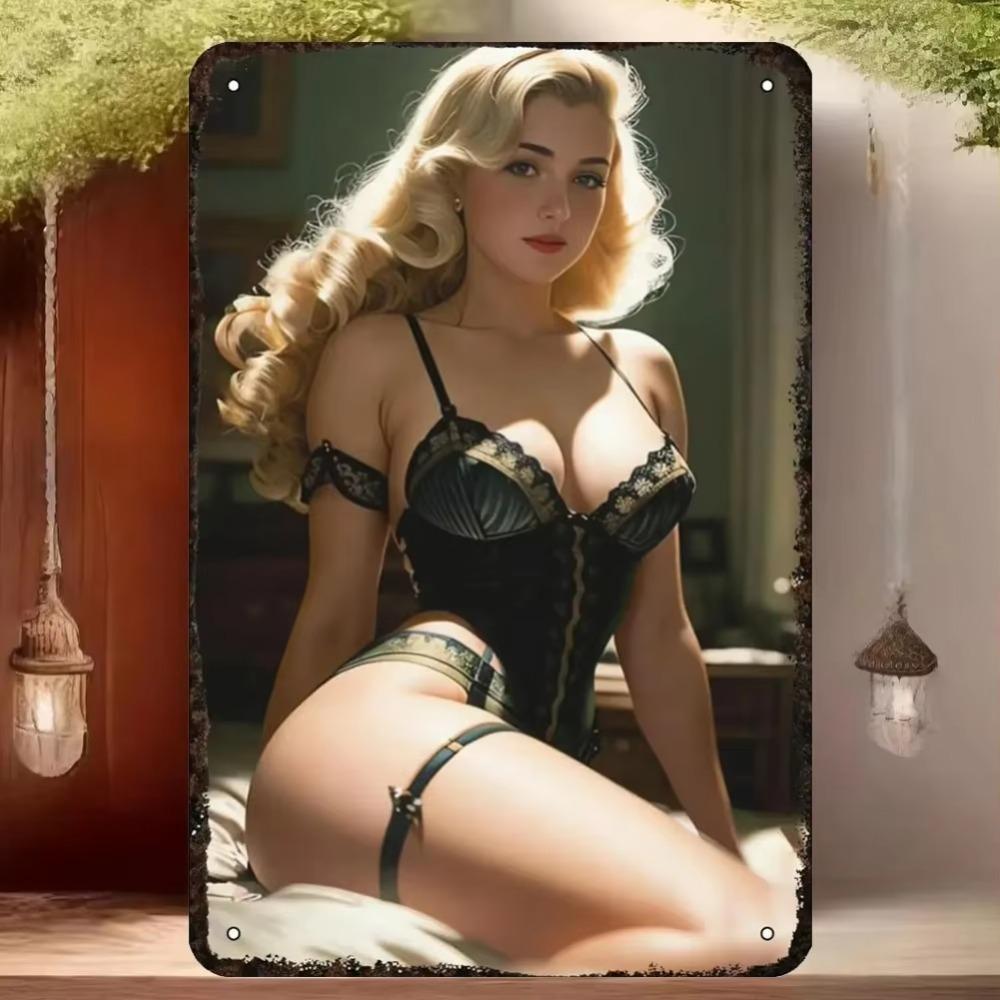 Retro Metalowy Znak Blaszany Pin-up Girl Dekoracja Ścienna Retro do Domu Baru Sypialni