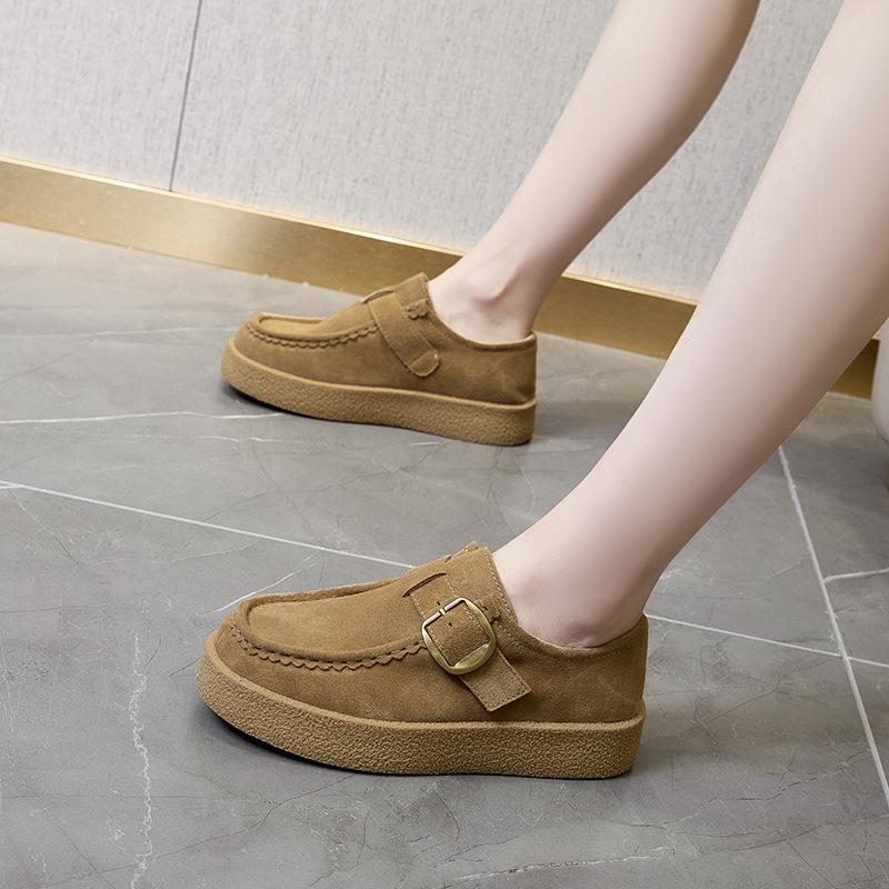 Fashion High Quality Smile Circle Suede Derby Shoes Women Lace-up Round Toe Flat Platform Shoes Fashion Casual Shoes Women's Loafers